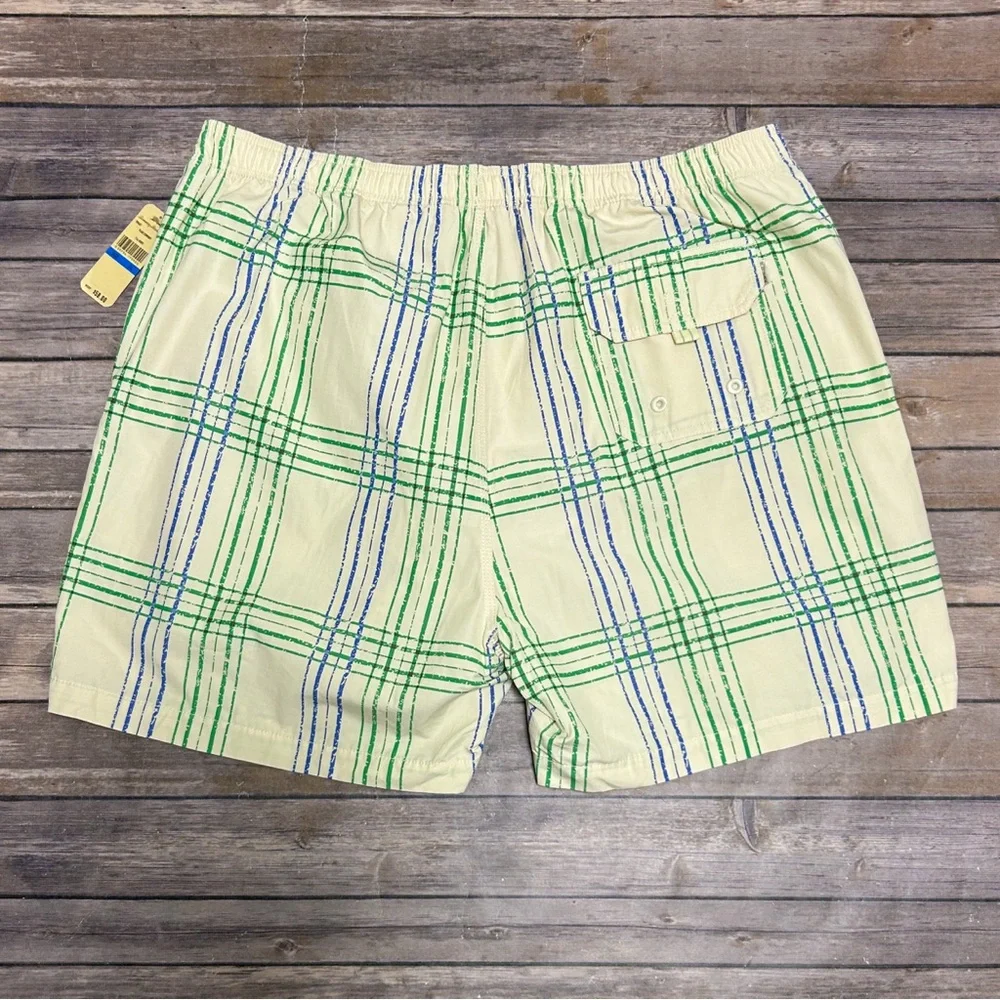 Tommy Bahama Ivory Green Blue Plaid Company Elastic Waistband Swim Trunks XL NWT